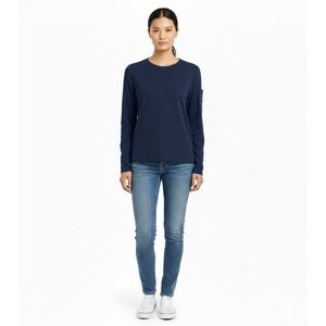 Lauren Ralph Lauren L Long Sleeve Shirt Top Crew Neck Blue Womens Size Medium